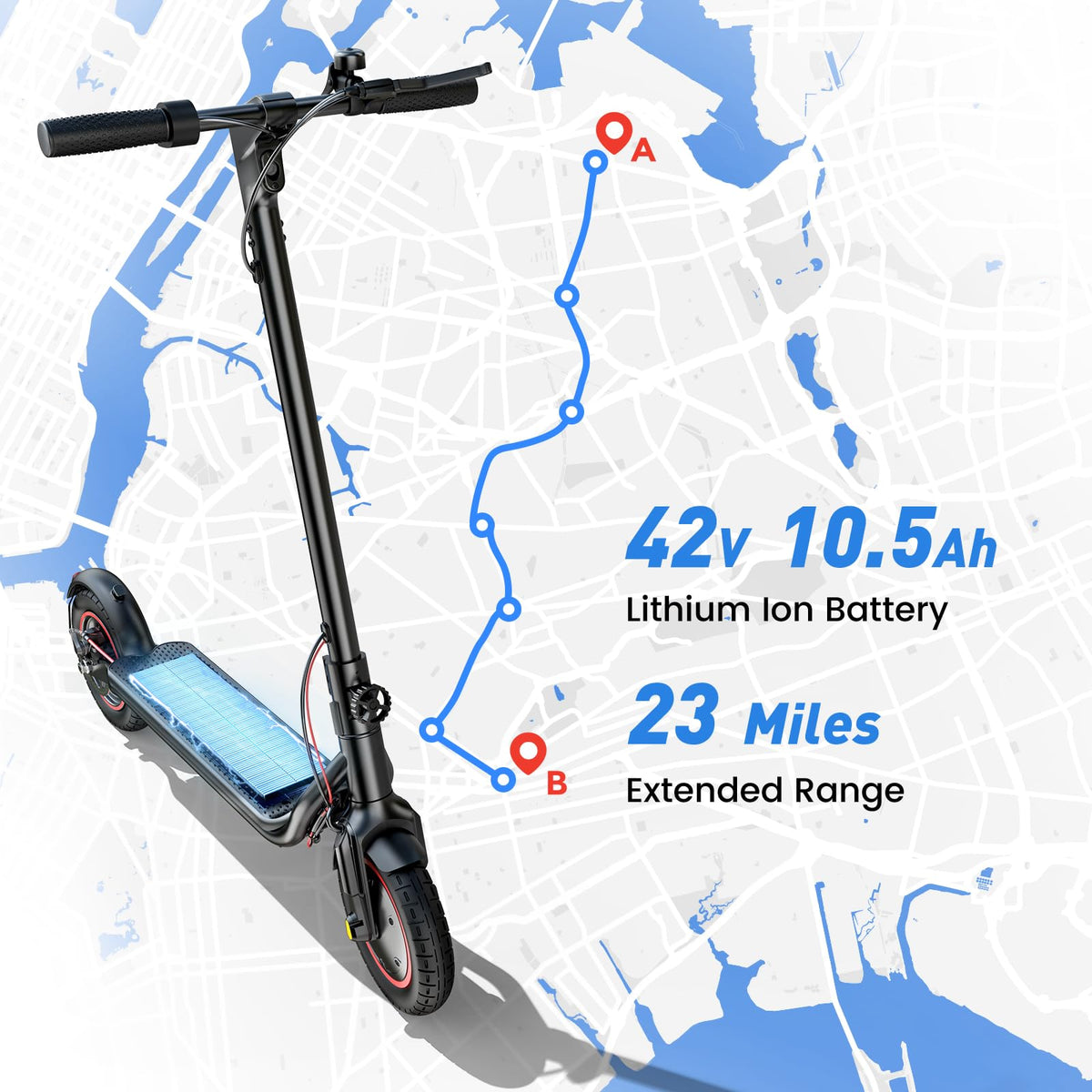 Electric Scooter, 28 Miles Range, 23 MPH Speed, 10" Tire, 1000W Motor, Foldable O35702