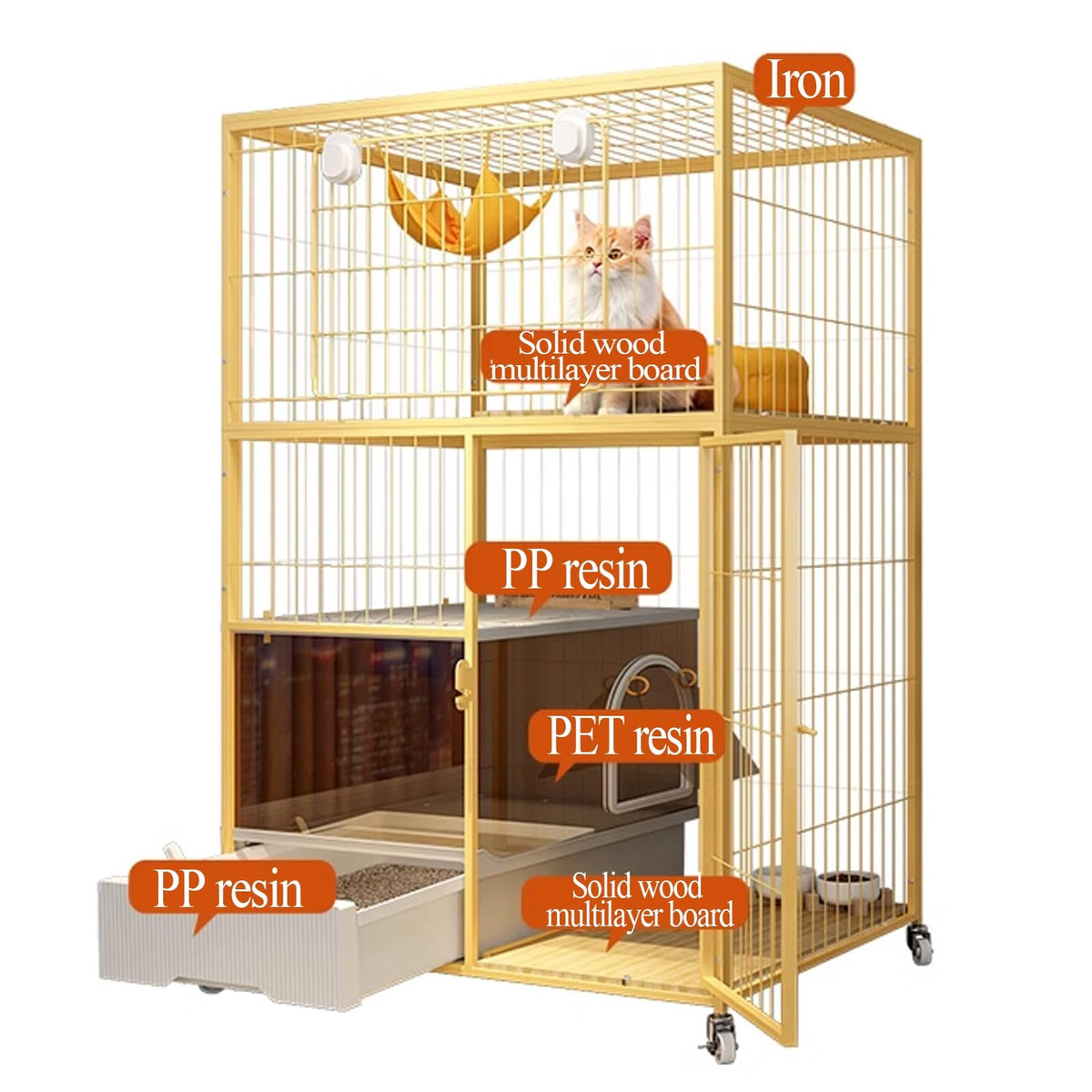 Indoor Cat House with Litter Box Enclosure with Wheels E54079