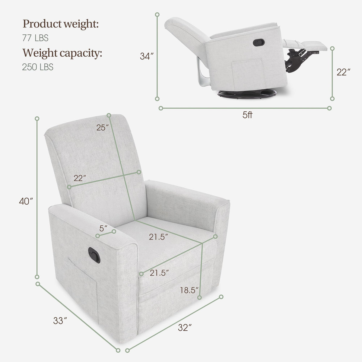 Upholstered Manual Glider Recliner O3874