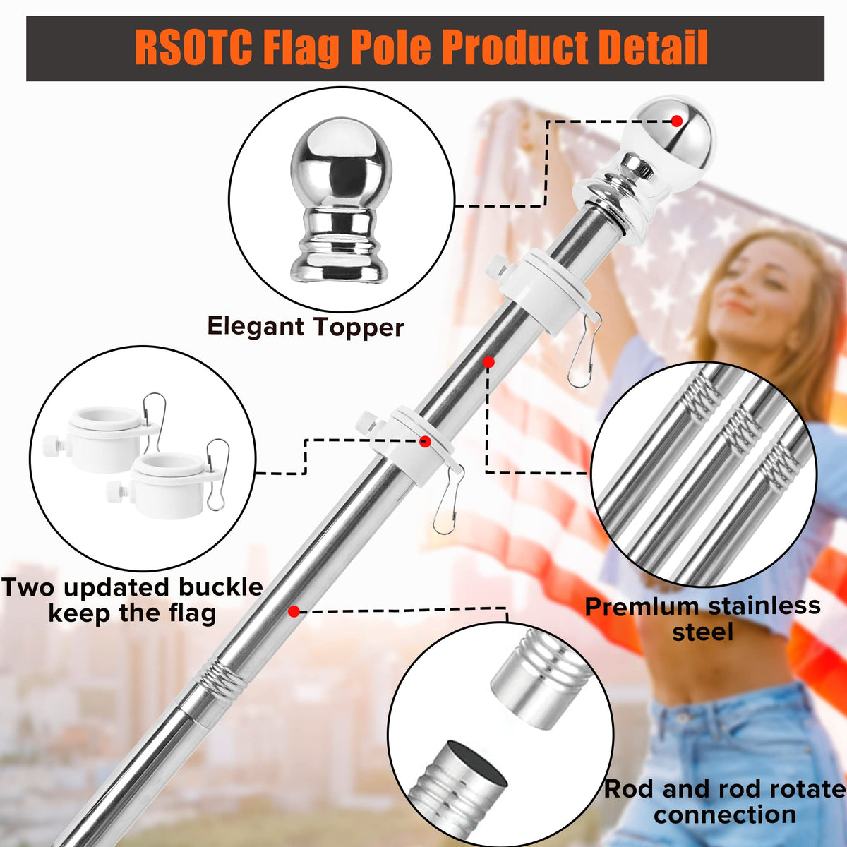 6FT Stainless Steel Flag Pole Kit F1183