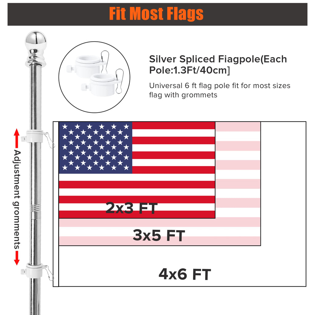 6FT Stainless Steel Flag Pole Kit F1183