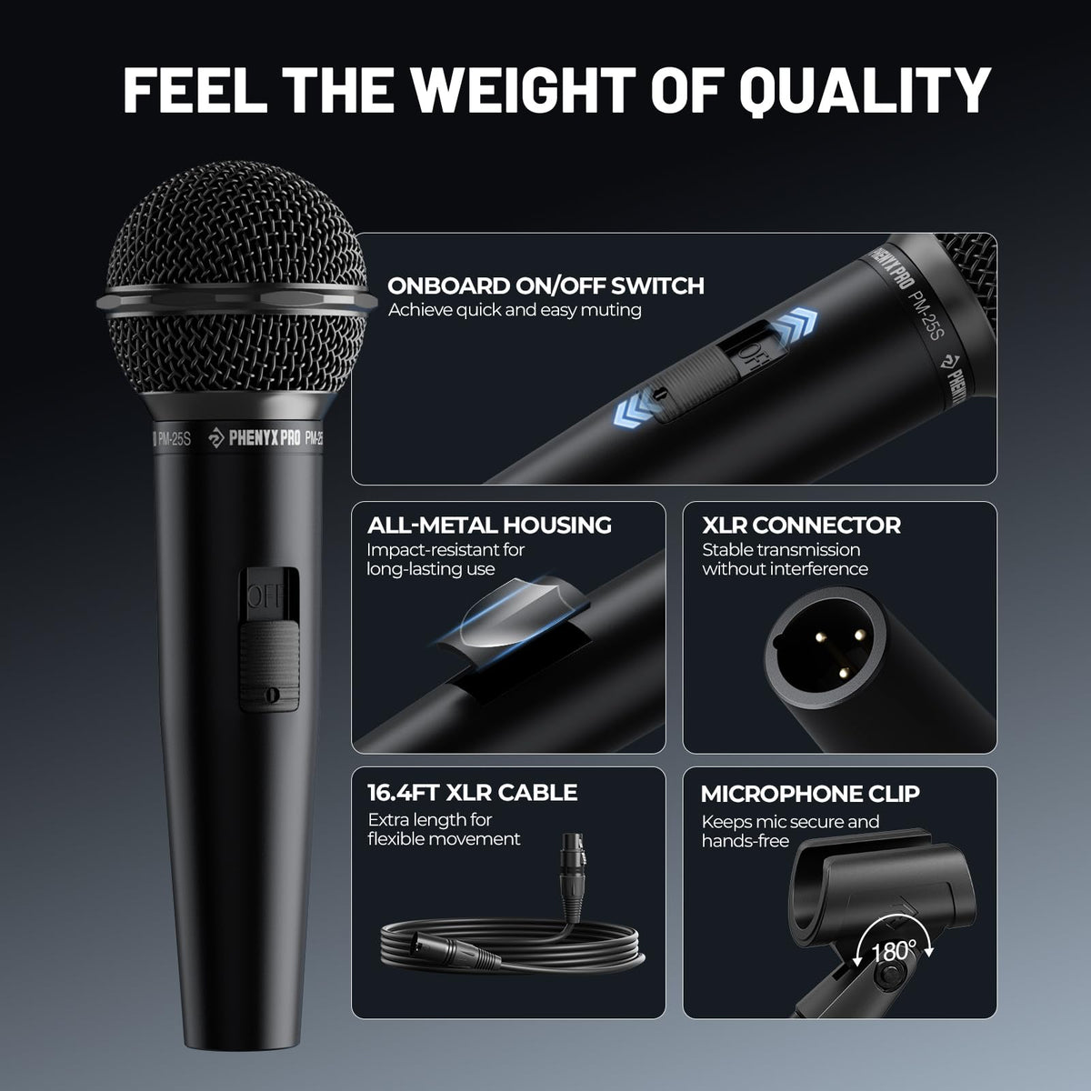 Cardioid Dynamic Wired XLR Microphone with On/Off Switch M4613