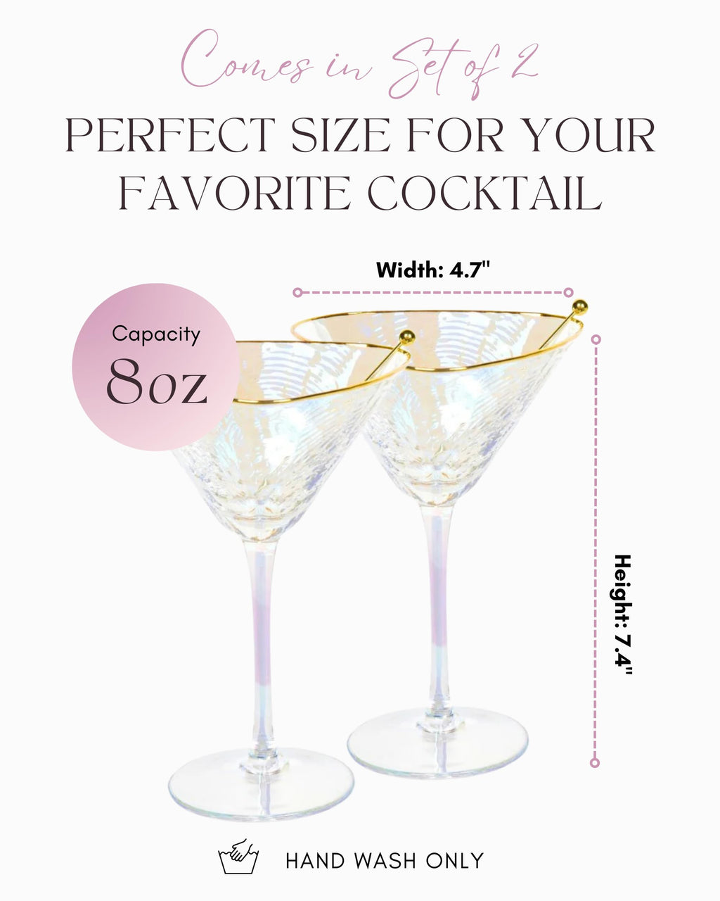Iridescent Handmade Hammered Martini Glasses Set of 2 U824764