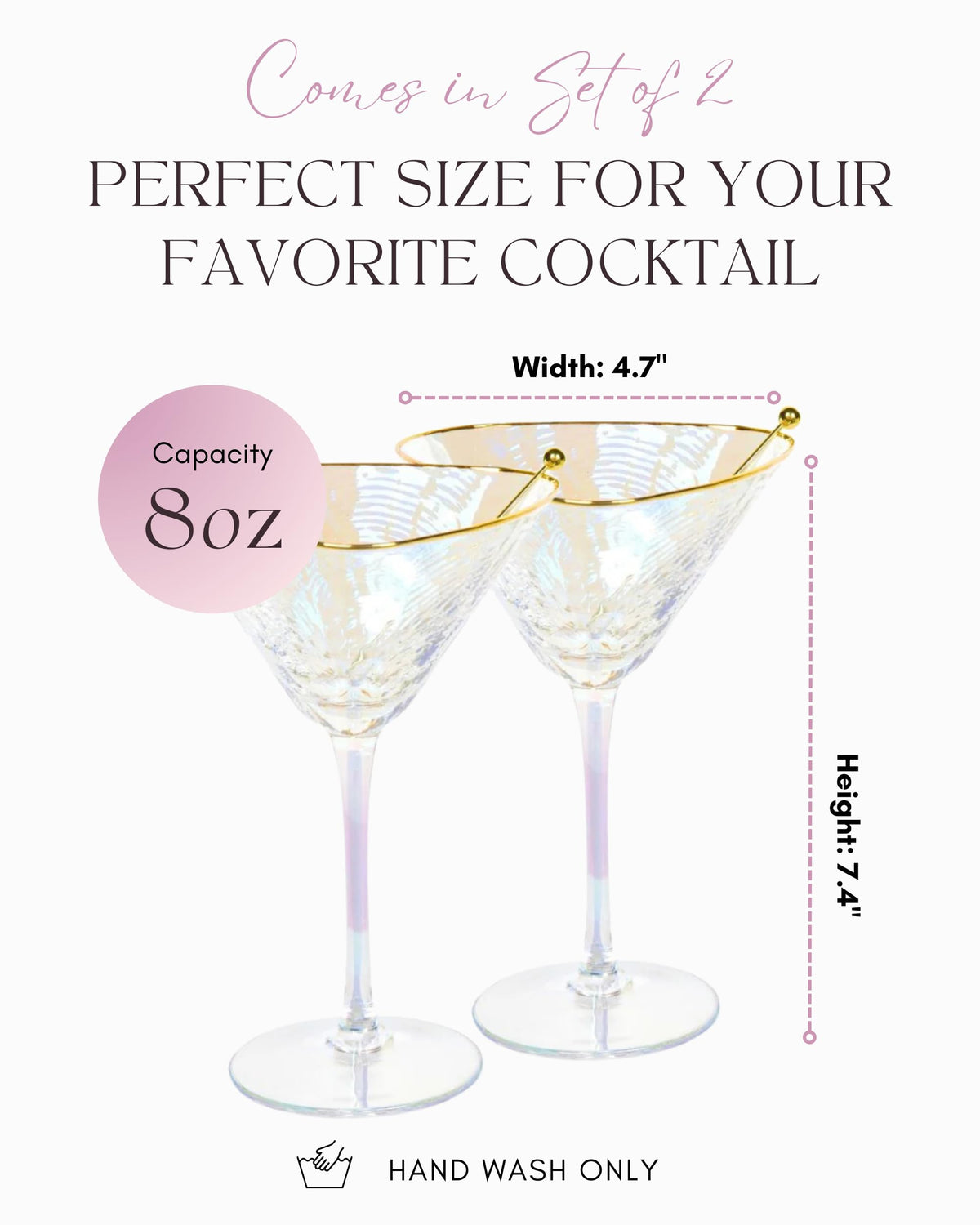 Iridescent Handmade Hammered Martini Glasses Set of 2 U824764