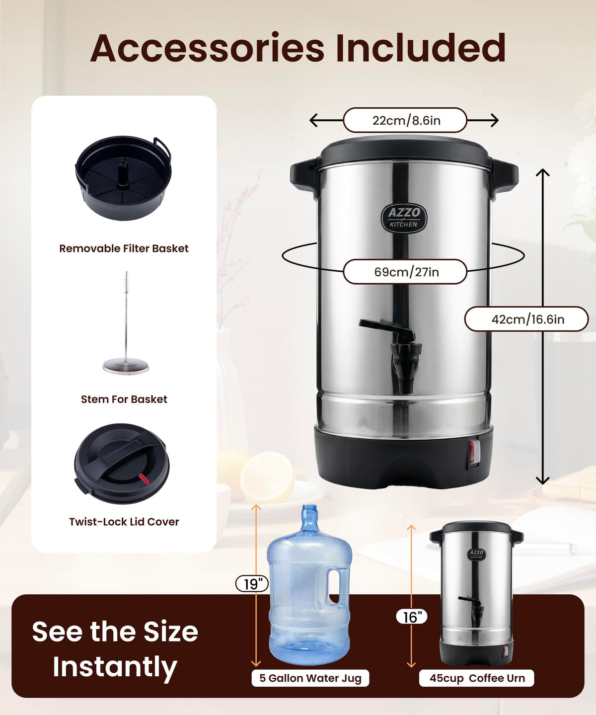 45-Cup Stainless Steel Electric Coffee Urn P2675