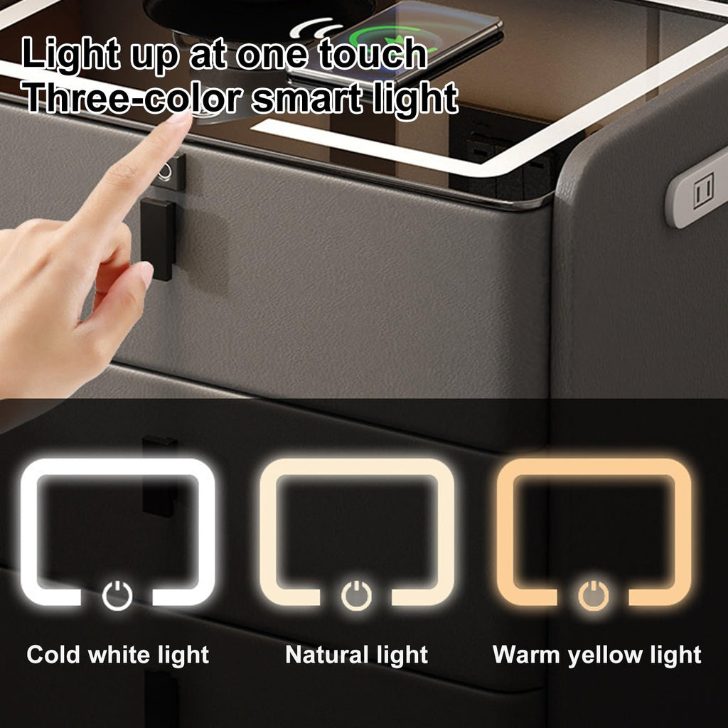 Khaki Nightstand with Wireless Charging Station and 3 Drawers L235