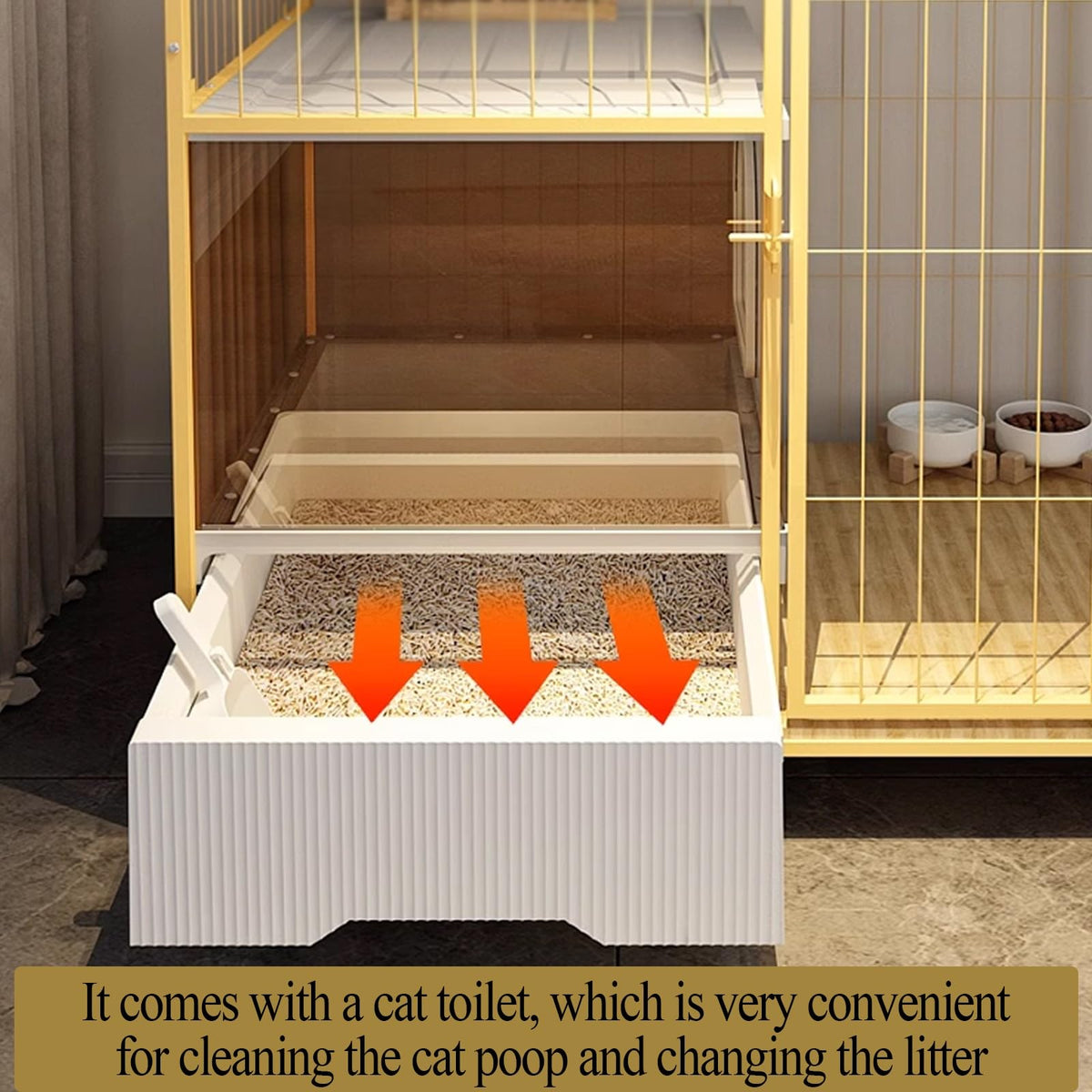 Indoor Cat House with Litter Box Enclosure with Wheels E54079
