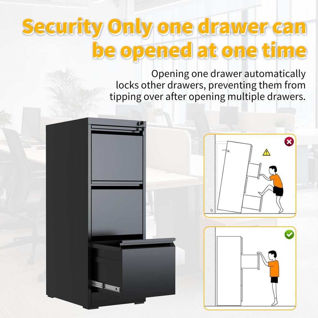 3 Drawer Black Metal File Cabinet with Lock C56447