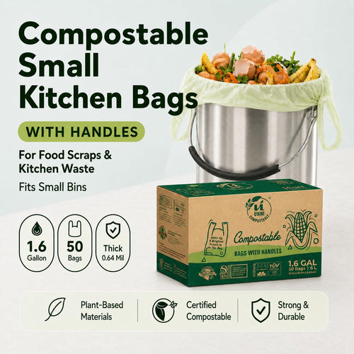 1.6 Gallon Compostable Bags with Easy-Tie Handles, 50 Count O40787