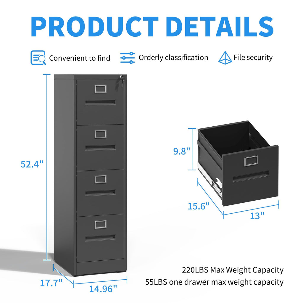 Black 4 Drawer Metal File Cabinet with Lock Q940