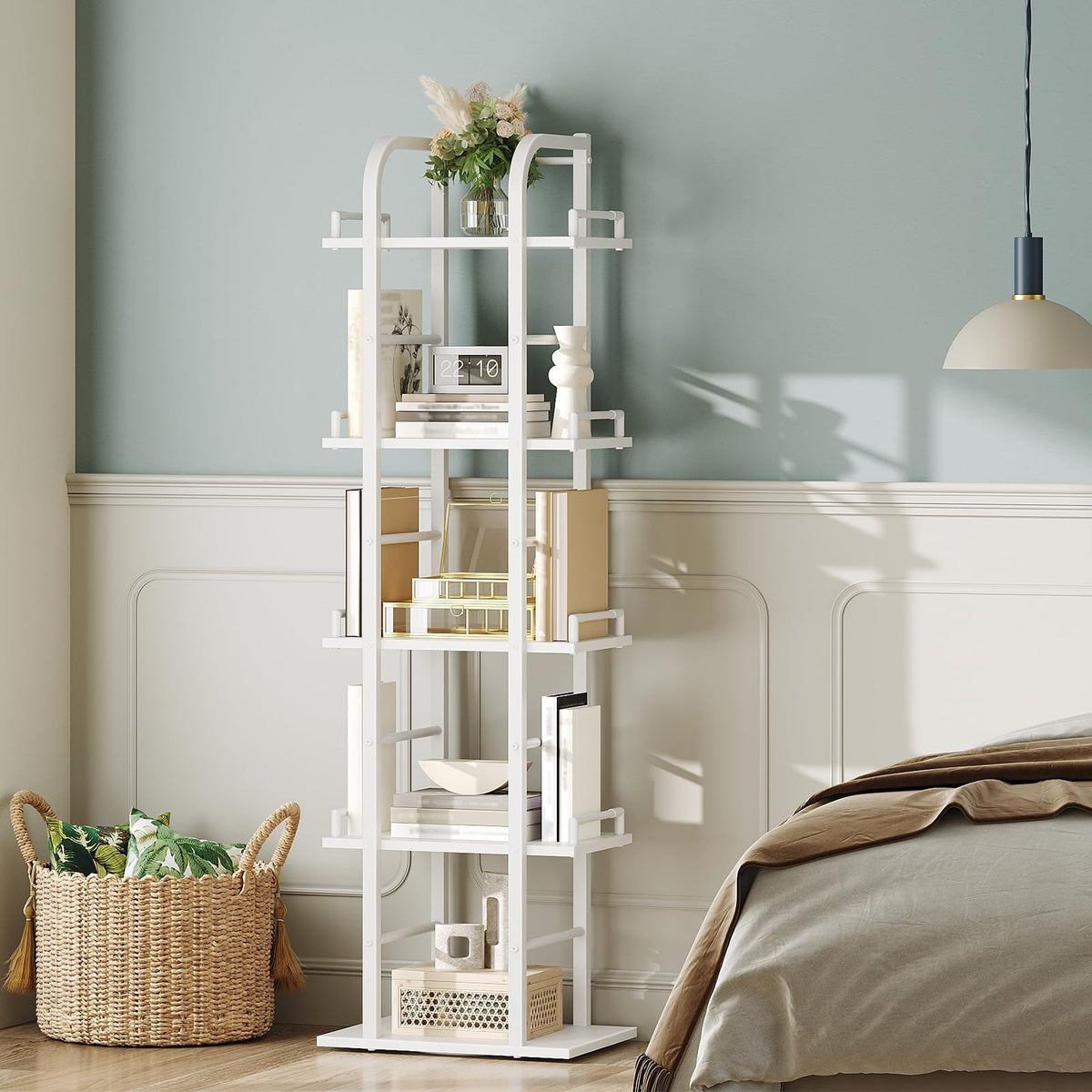 5 Tier Rotating Corner Bookshelf White J2468
