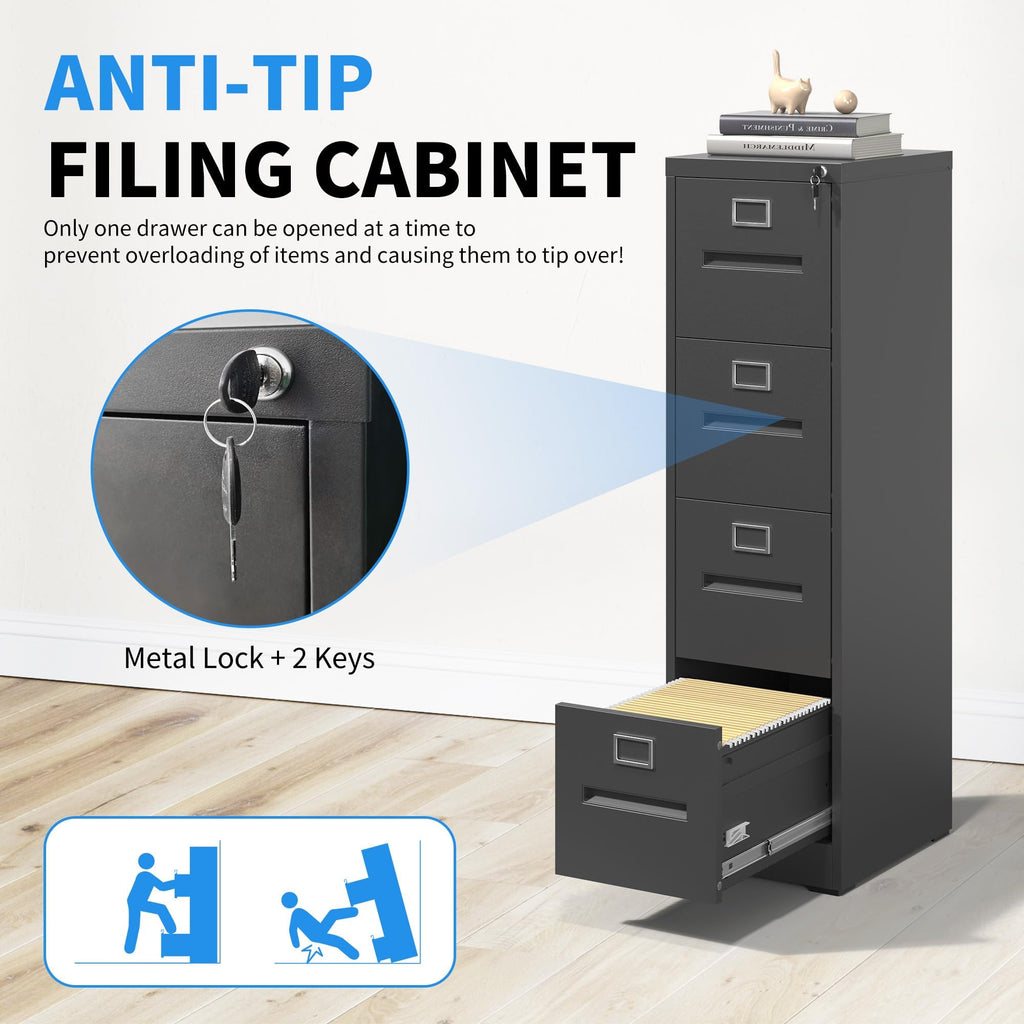 Black 4 Drawer Metal File Cabinet with Lock Q940