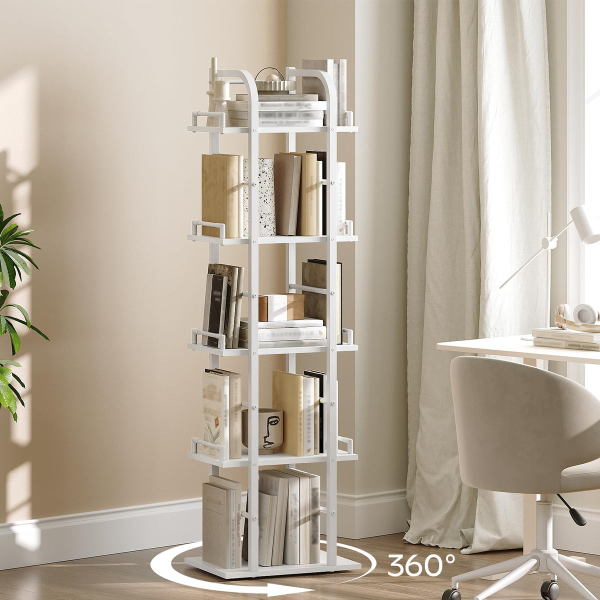 5 Tier Rotating Corner Bookshelf White J2468