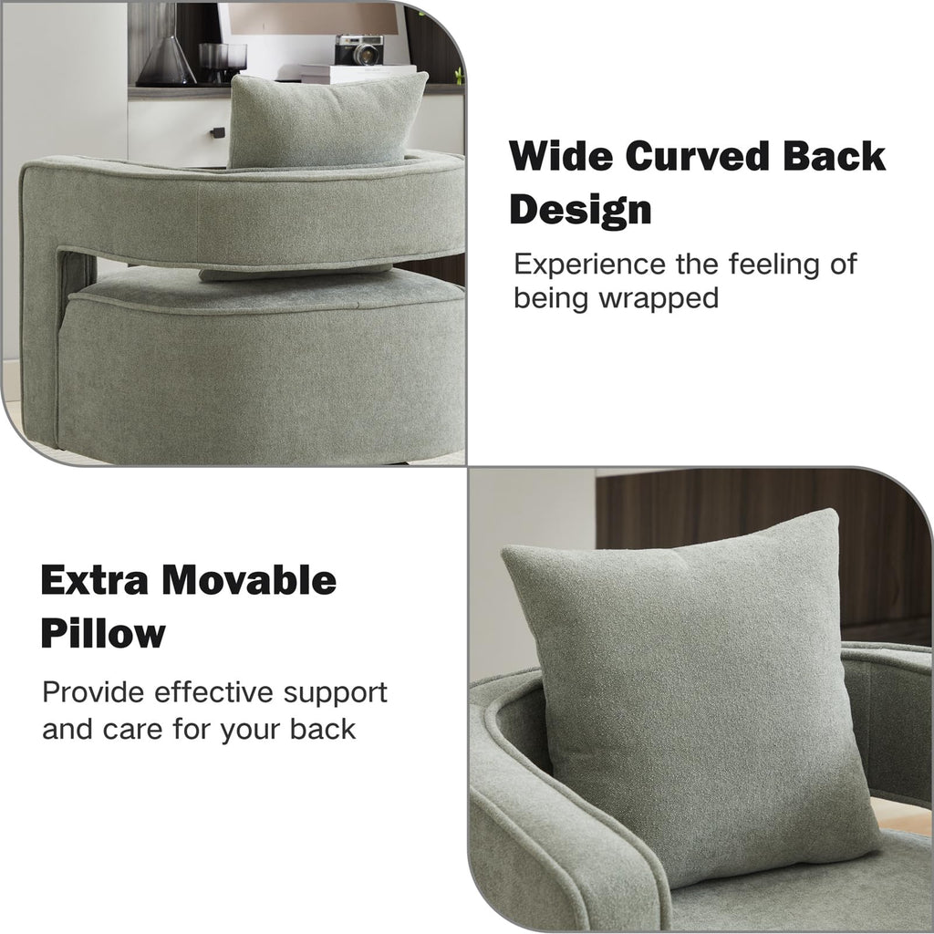 Green Linen Swivel Accent Barrel Chair Set of 2 with Solid Wood Base R868153