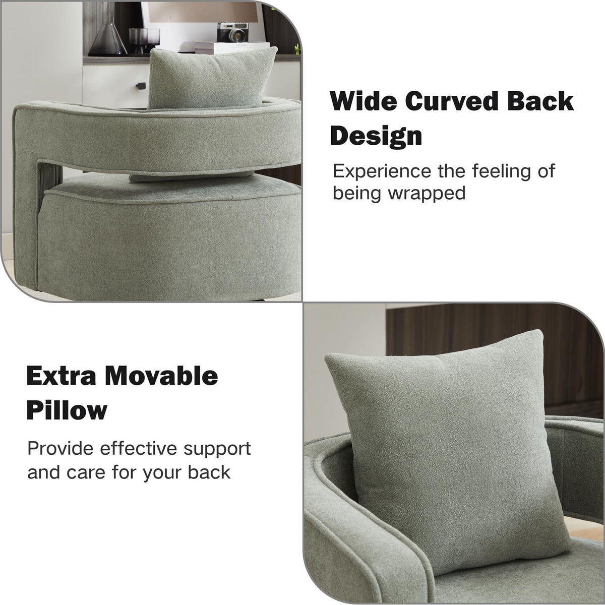 Green Linen Swivel Accent Barrel Chair Set of 2 with Solid Wood Base R868153