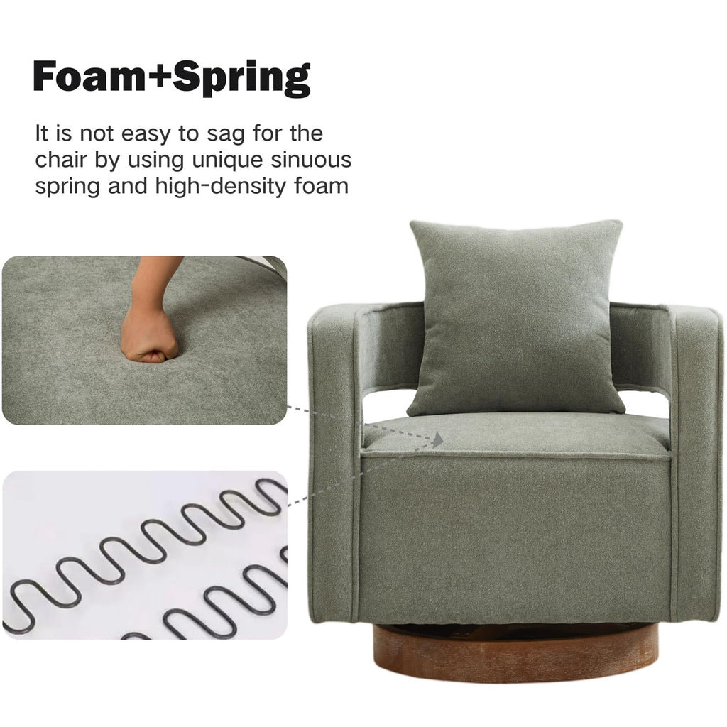 Green Linen Swivel Accent Barrel Chair Set of 2 with Solid Wood Base R868153