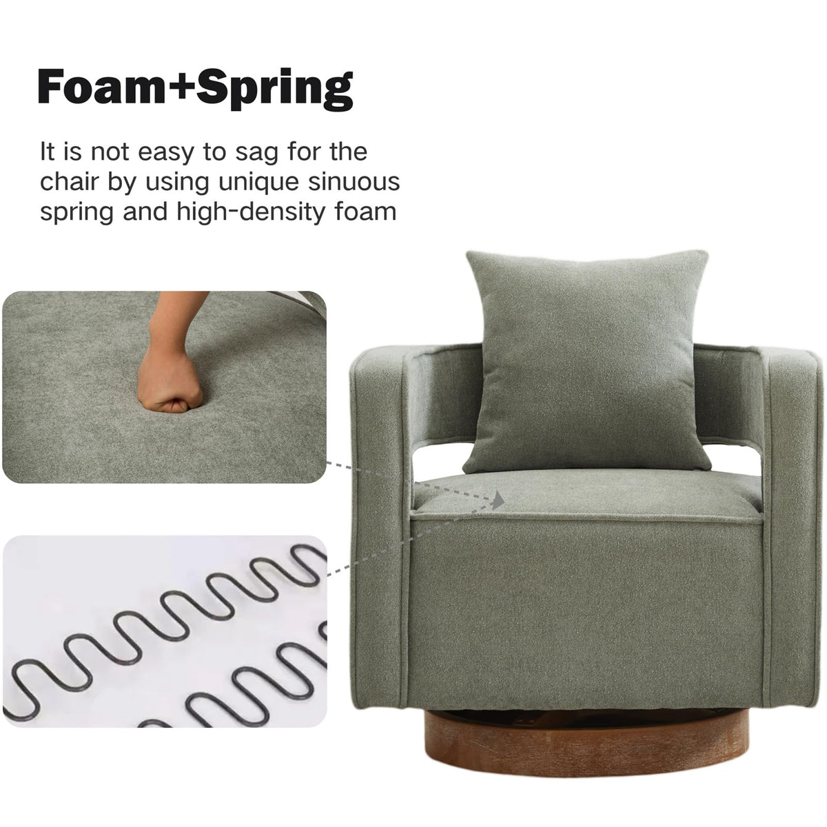 Green Linen Swivel Accent Barrel Chair Set of 2 with Solid Wood Base R868153