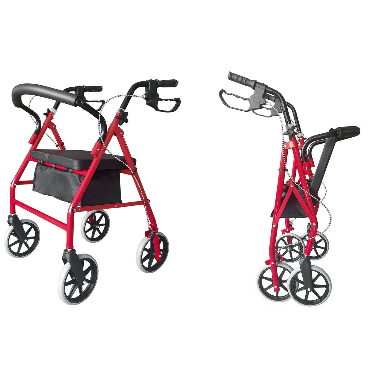Red Height Adjustable Steel Rolling Walker with Seat U471378