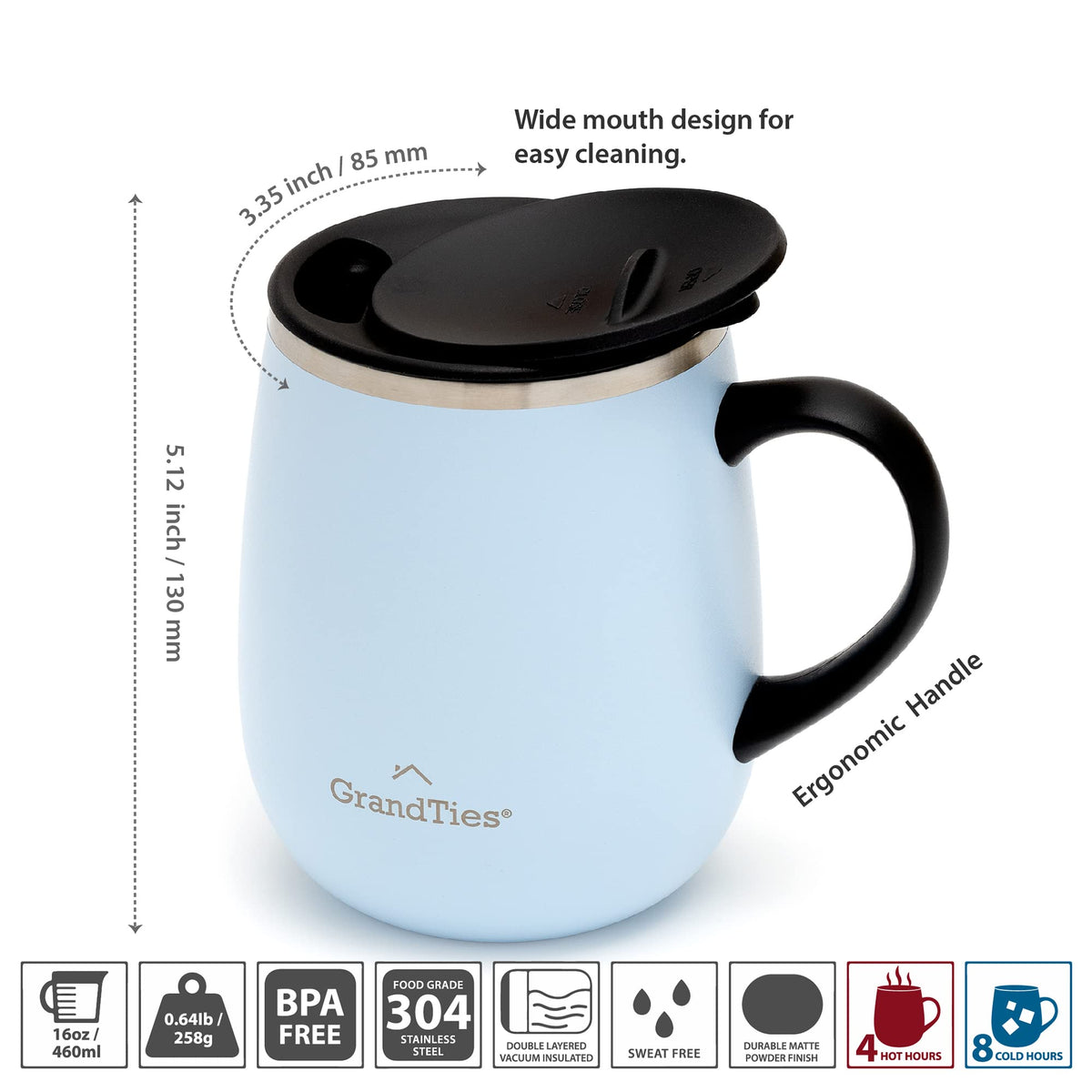 16 oz Insulated Stainless Steel Tumbler 2-Pack with Handle & Sliding Lid J3496