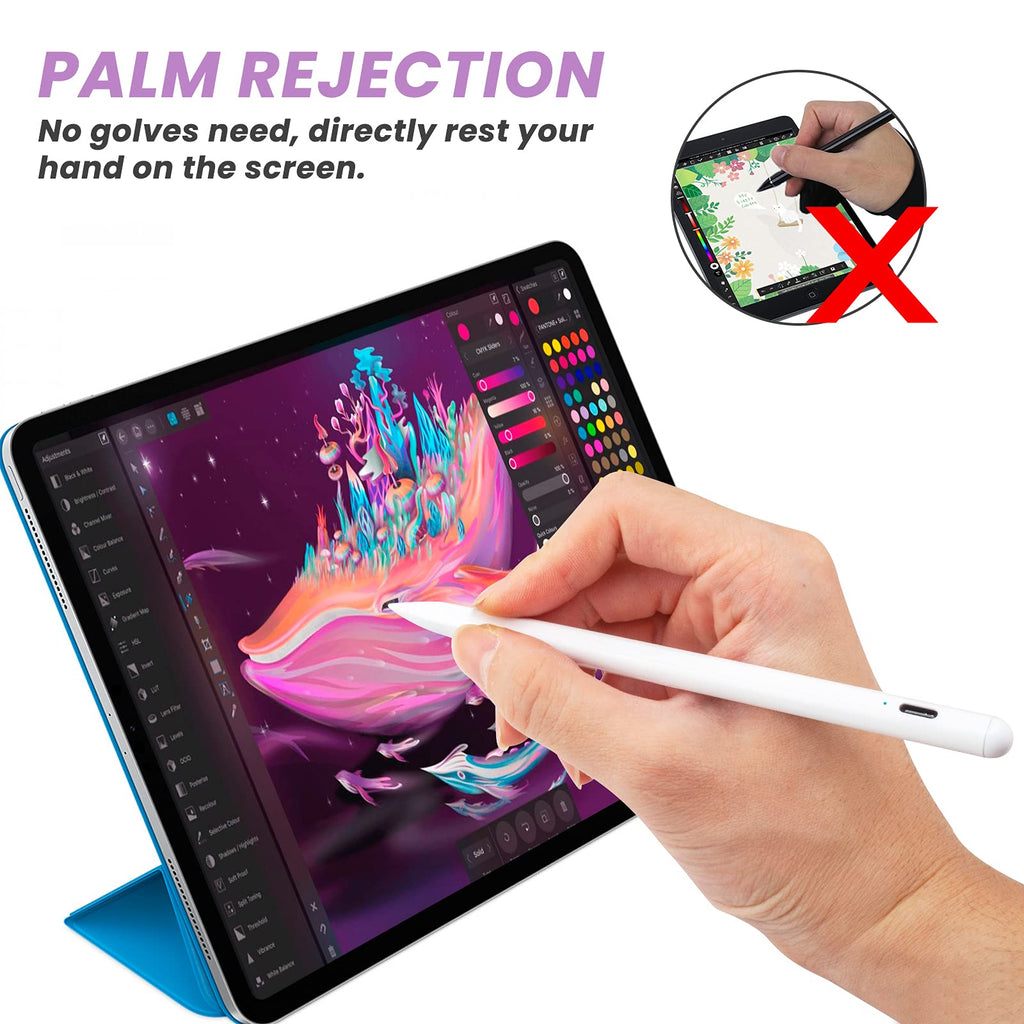 White Stylus Pen for iPad with Palm Rejection and Tilt Sensitive U2821