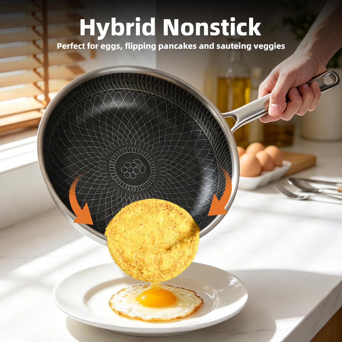 3-Piece Nonstick Stainless Steel Skillet Set with Glass Lids D435315