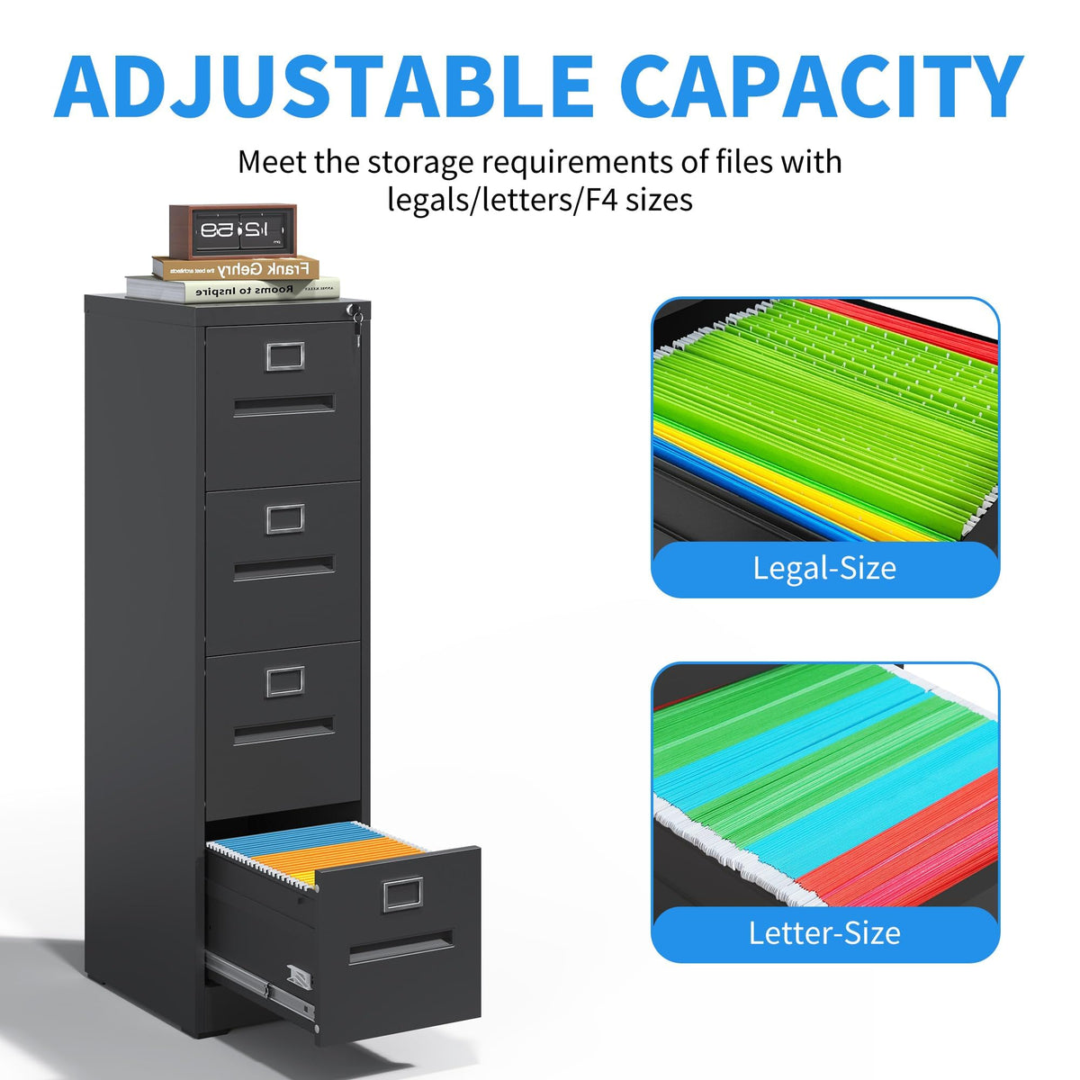Black 4 Drawer Metal File Cabinet with Lock Q940
