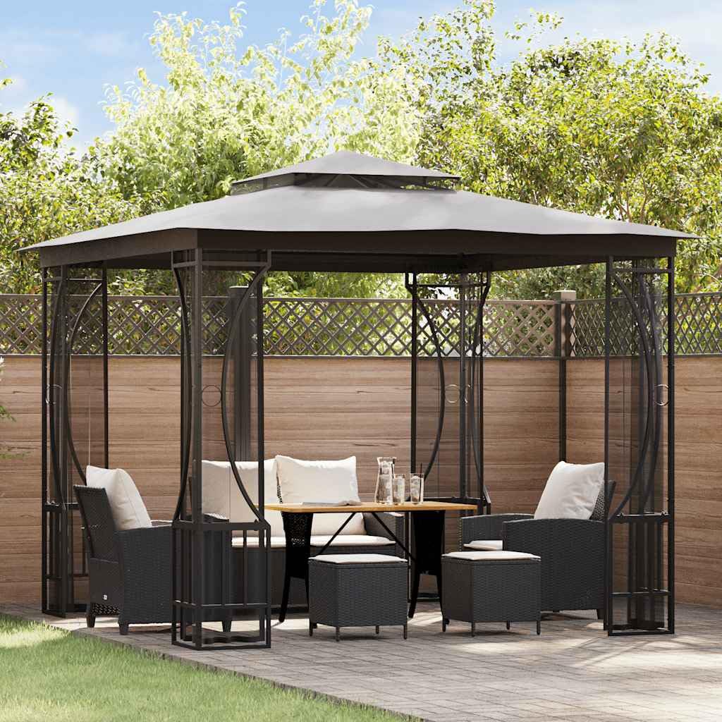 9.8'x9.8'x8.7' Anthracite Gazebo with Nets and Steel Frame J265