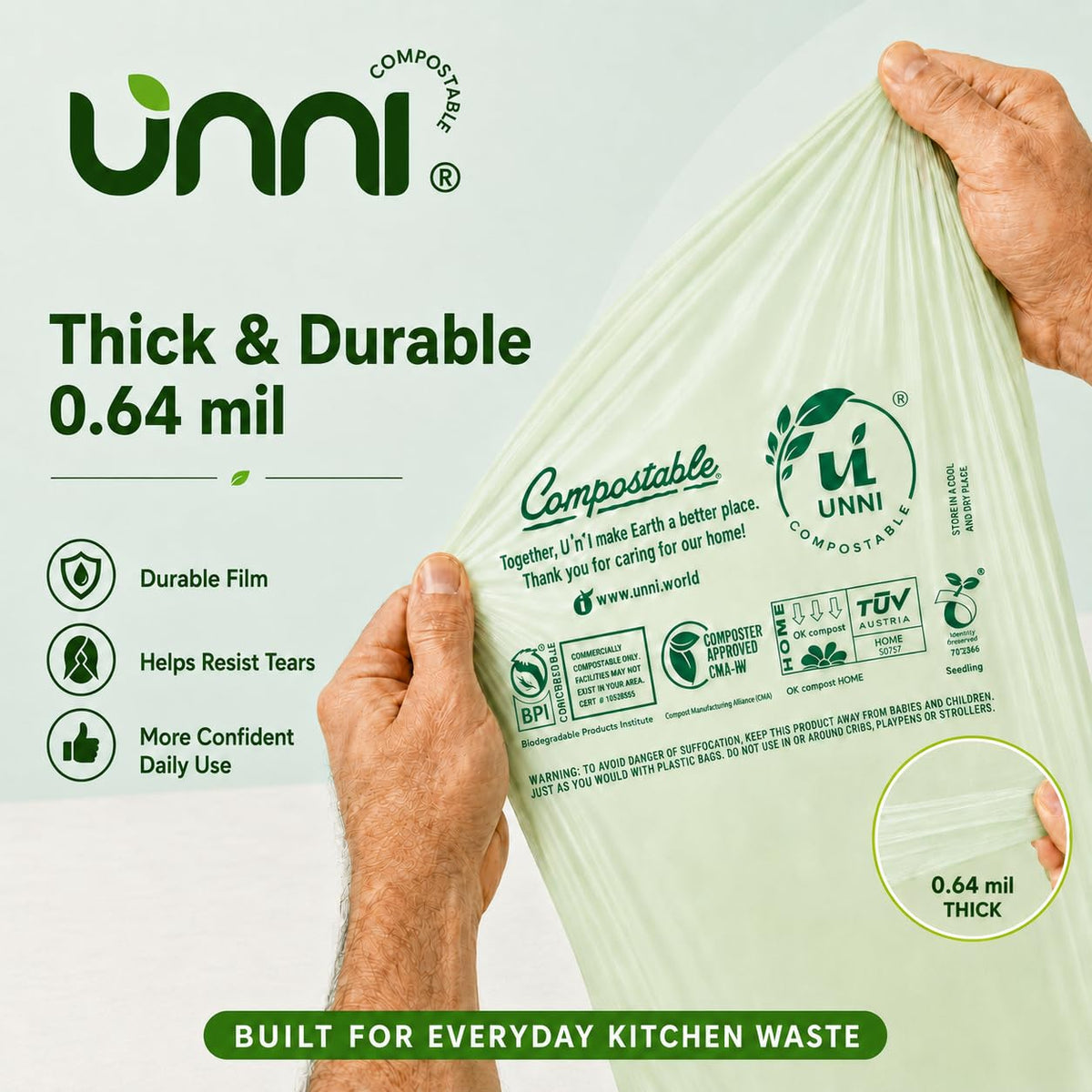 1.6 Gallon Compostable Bags with Easy-Tie Handles, 50 Count O40787