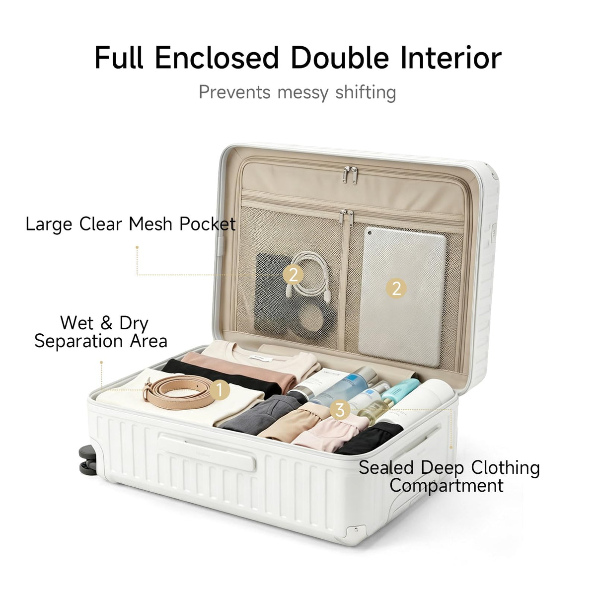 20 inch White Hardside Carry on Luggage with Spinner Wheel E783