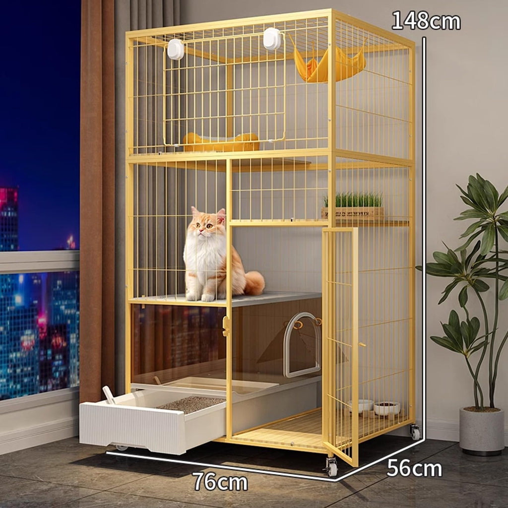 Indoor Cat House with Litter Box Enclosure with Wheels E54079
