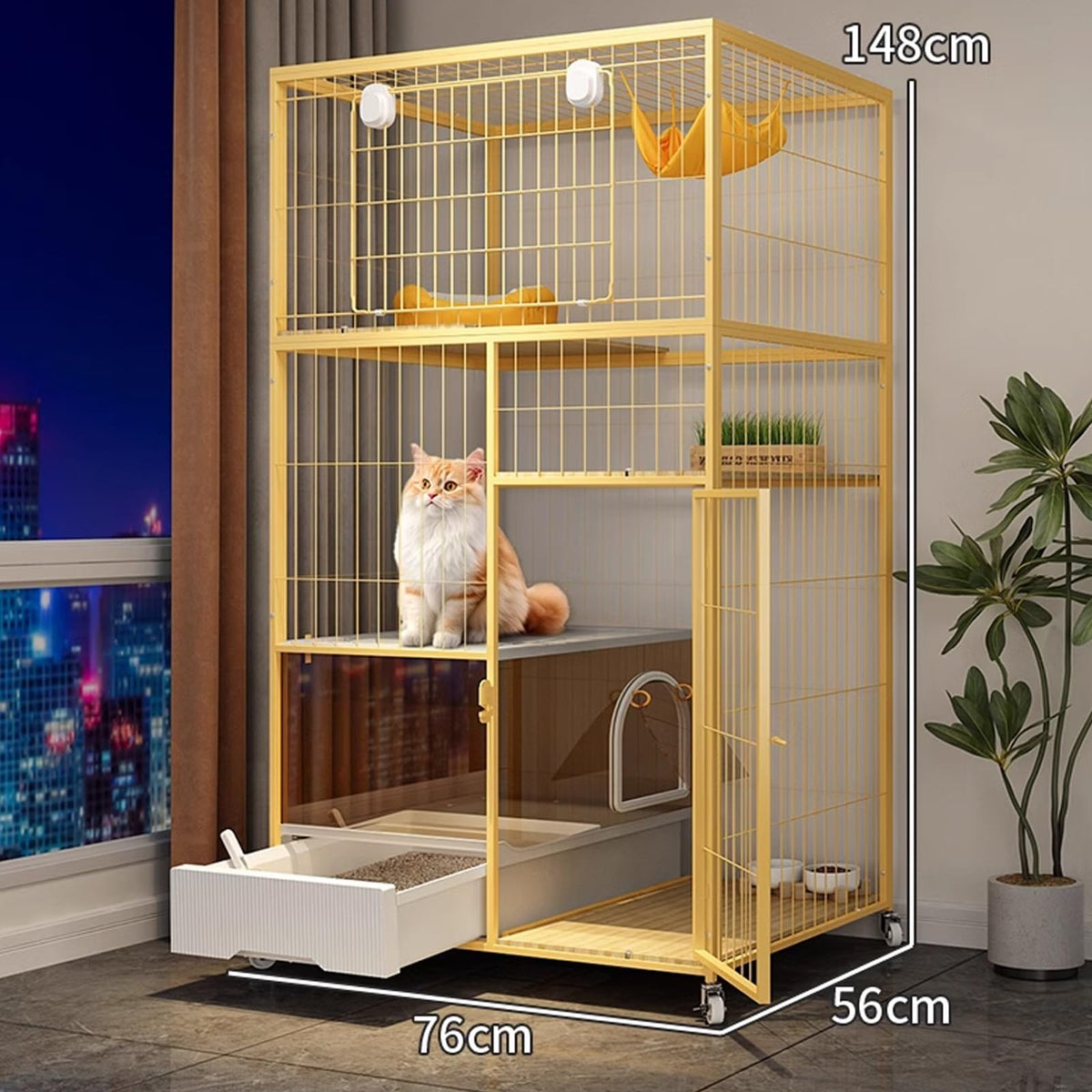 Indoor Cat House with Litter Box Enclosure with Wheels E54079
