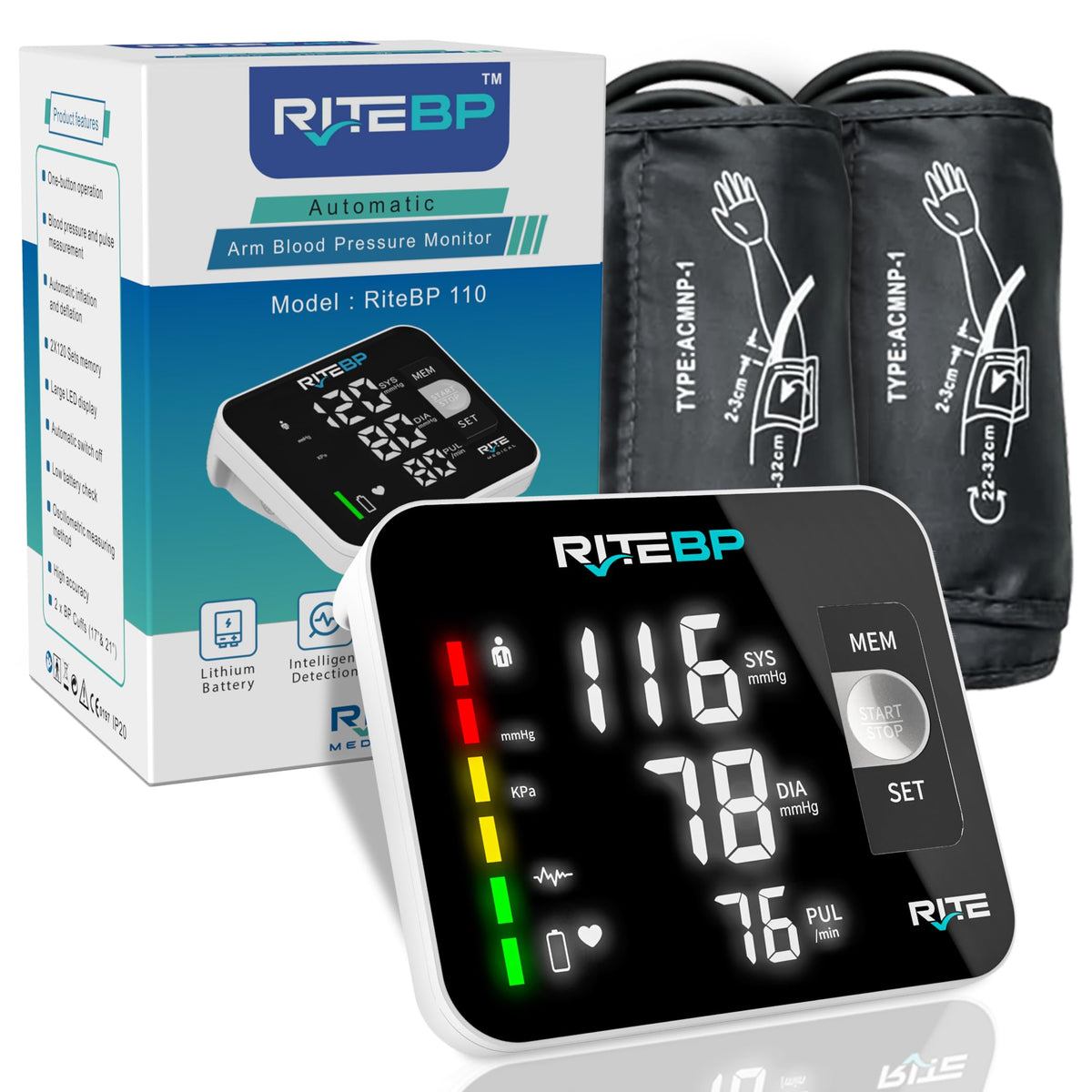 Digital Blood Pressure Monitor with 2 Large Arm Cuffs H803425