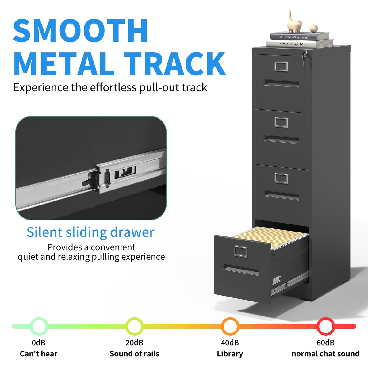 Black 4 Drawer Metal File Cabinet with Lock Q940