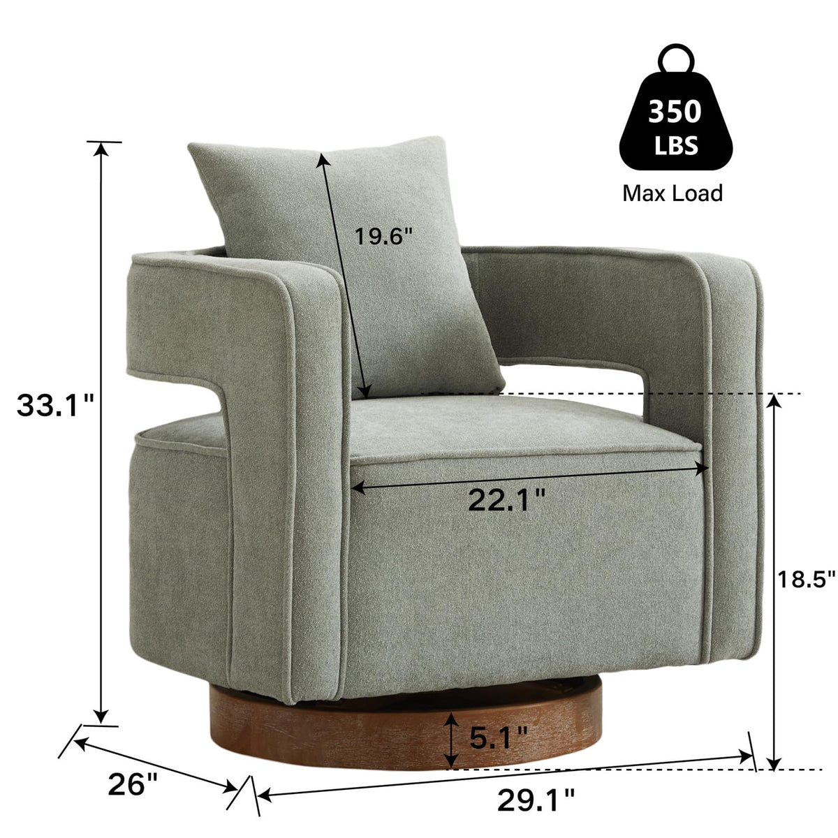 Green Linen Swivel Accent Barrel Chair Set of 2 with Solid Wood Base R868153
