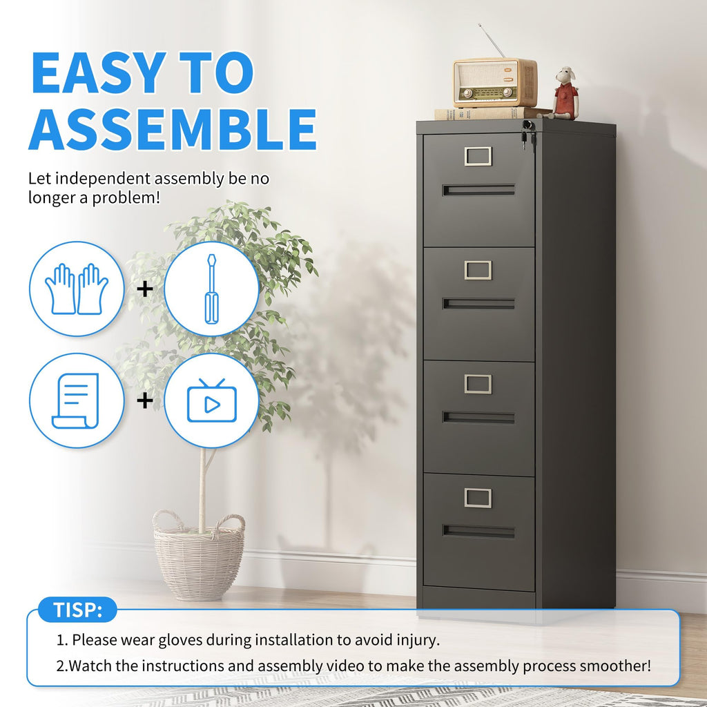 Black 4 Drawer Metal File Cabinet with Lock Q940