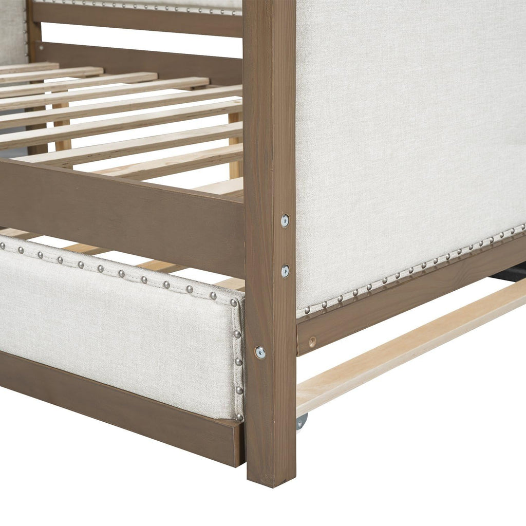 Full Size Upholstered Daybed with Trundle Linen Fabric N321892