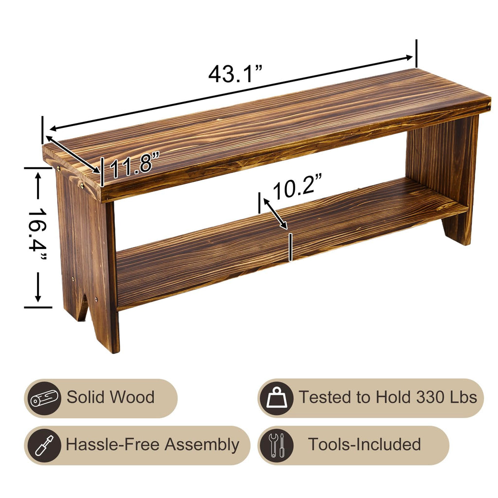 Solid Wood Entryway Bench with Storage Shelf R9498