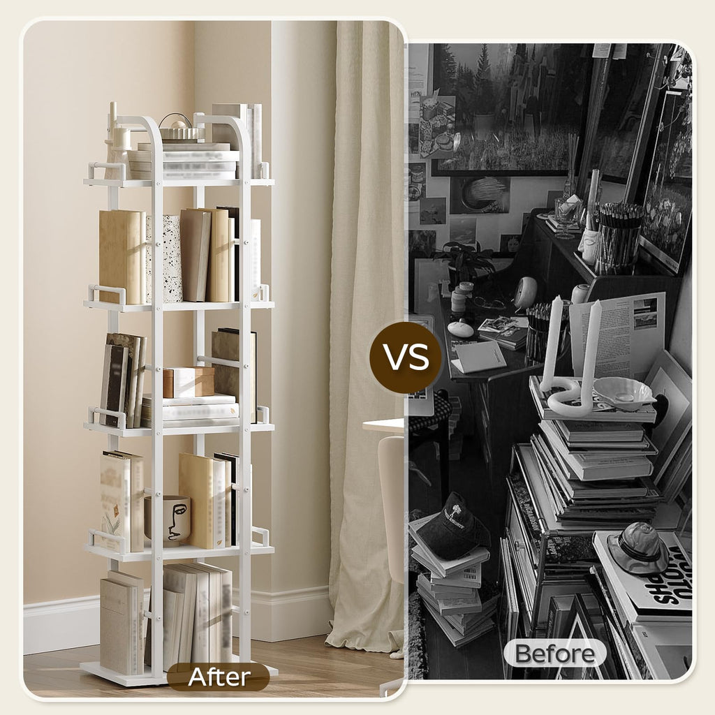 5 Tier Rotating Corner Bookshelf White J2468