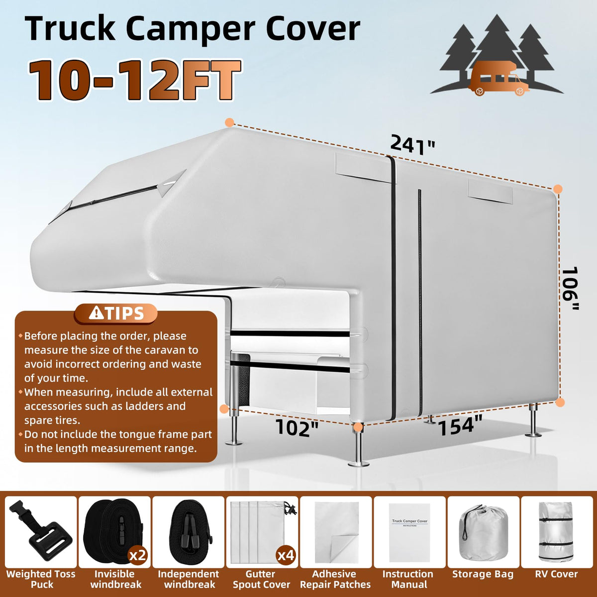 10-12ft Truck Camper Cover 300D Oxford Y274
