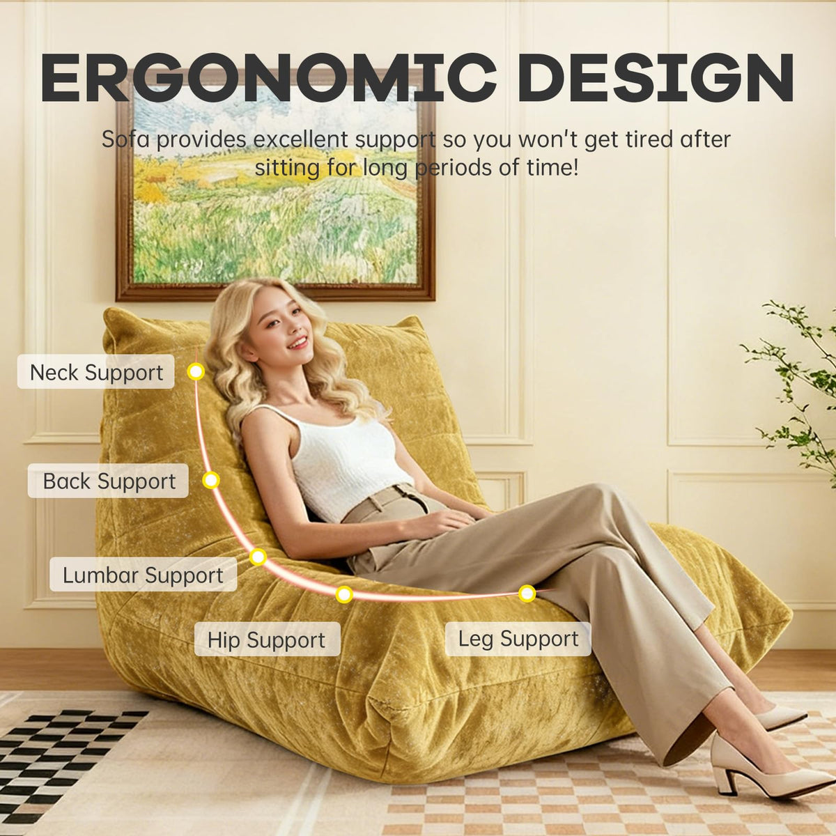 Yellow Memory Foam Bean Bag Chair D7324