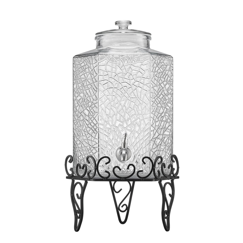 2.5 Gallon Glass Beverage Dispenser with Metal Stand M57701