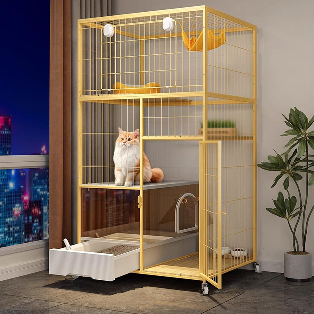 Indoor Cat House with Litter Box Enclosure with Wheels E54079