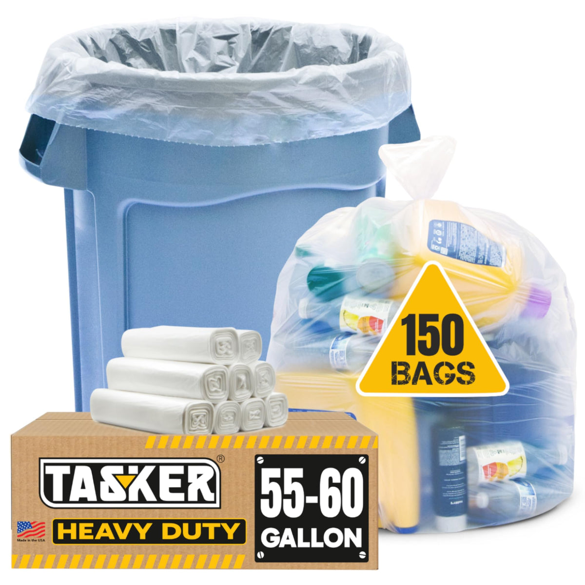 60 Gallon Heavy Duty Clear Trash Bags 150 Count A648