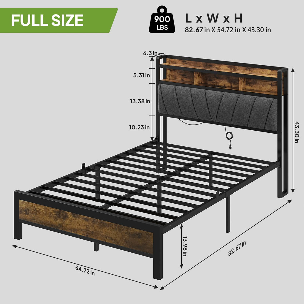 Full Bed Frame with LED Lights and Charging Station A939771