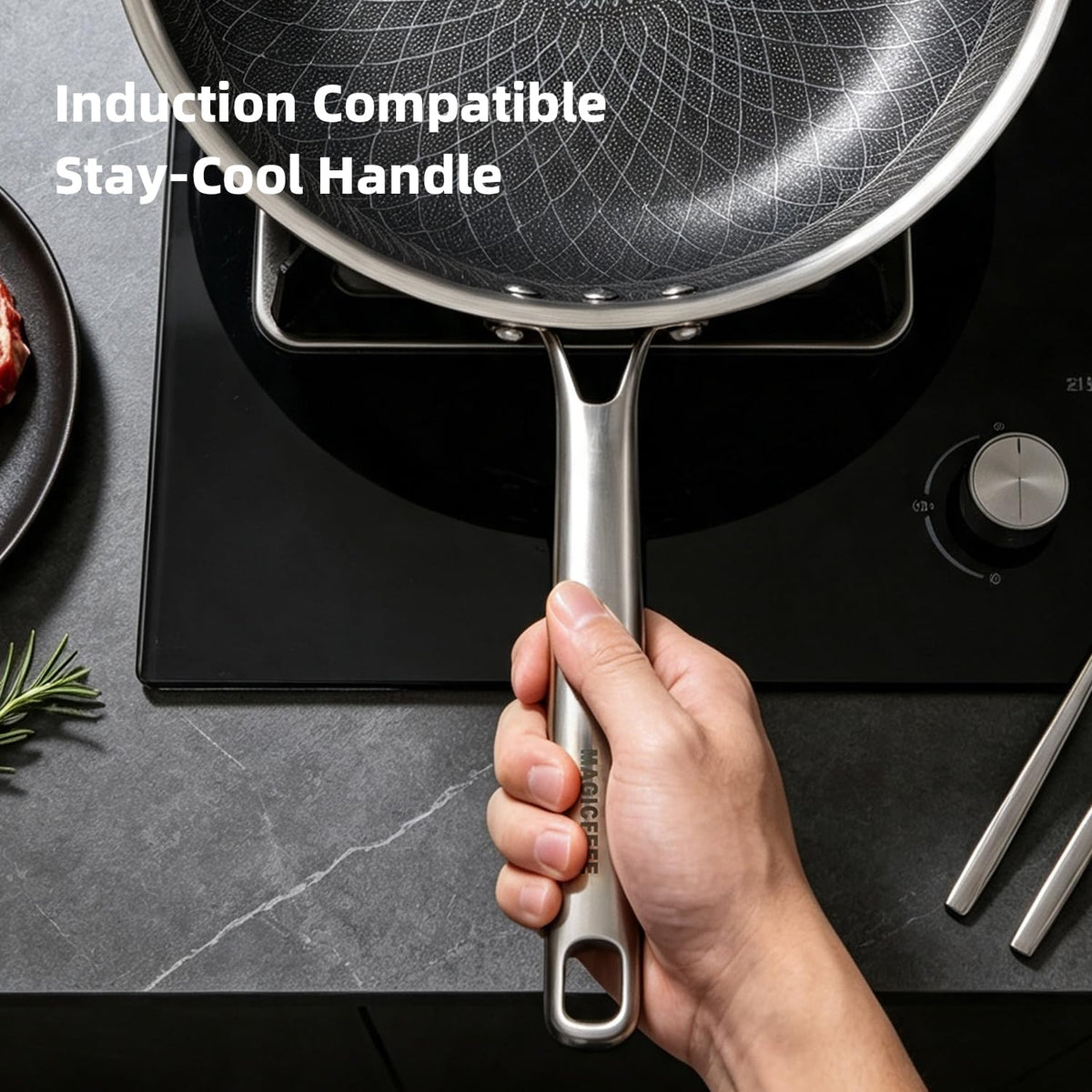 3-Piece Nonstick Stainless Steel Skillet Set with Glass Lids D435315