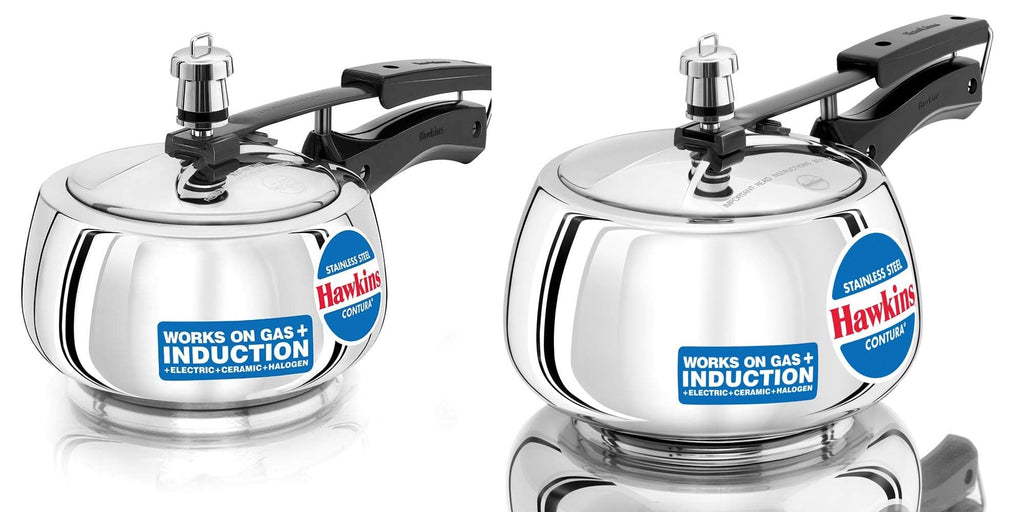Stainless Steel Induction Gas Compatible Pressure Cooker Combo Set, Silver (1.5 litre and 3 litre) A13049