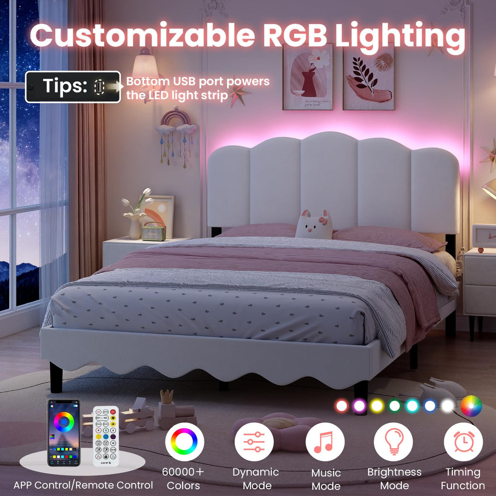 Beige Full Size Bed Frame with Storage Headboard Q6687