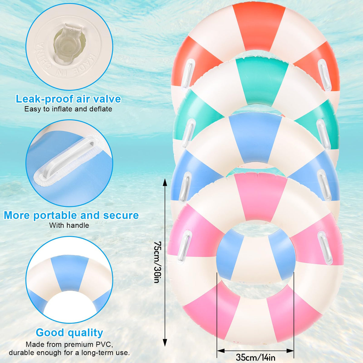 4Pcs Inflatable Pool Float with Handle I7800