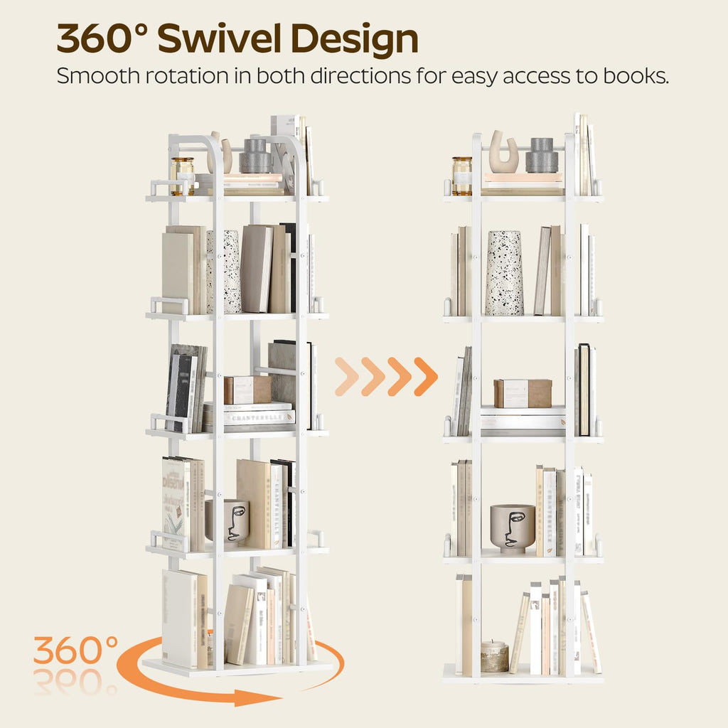 5 Tier Rotating Corner Bookshelf White J2468