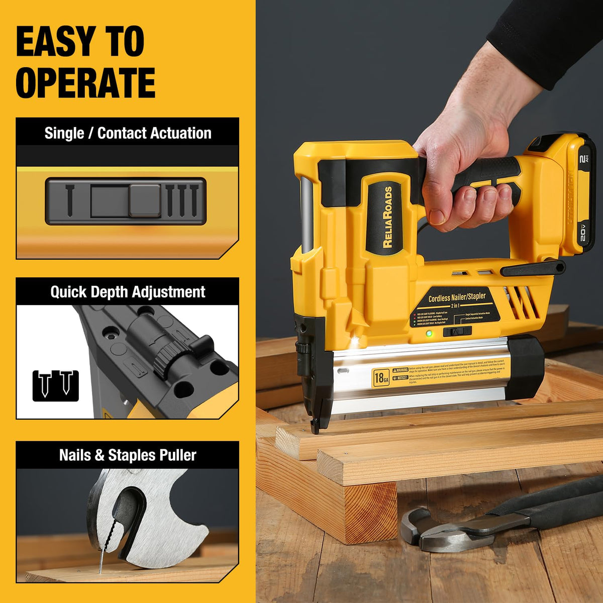 2" Cordless Brad Nailer 18GA Battery Powered Nail Gun with Toolbag Y401